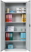 Furni24 Aktenschrank, fertig montiert, 195x92,5x42cm, Stahlflügeltürschrank Materialschrank, Abschließbarer Spind, Aktenschrank mit 5 Fächern, Werkzeugschrank, Mehrzweckschrank, Universalschrank, grau