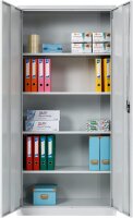 Furni24 Aktenschrank, fertig montiert, 195x92,5x42cm, Stahlflügeltürschrank Materialschrank, Abschließbarer Spind, Aktenschrank mit 5 Fächern, Werkzeugschrank, Mehrzweckschrank, Universalschrank, grau