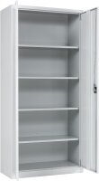 Furni24 Aktenschrank, fertig montiert, 195x92,5x42cm, Stahlflügeltürschrank Materialschrank, Abschließbarer Spind, Aktenschrank mit 5 Fächern, Werkzeugschrank, Mehrzweckschrank, Universalschrank, grau