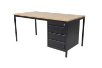 Schreibtisch, Arbeitstisch,Tisch inkl. Unterbaucontainer 3 Schübe 160 cmx80 cmx75 cm schwarz/Buche