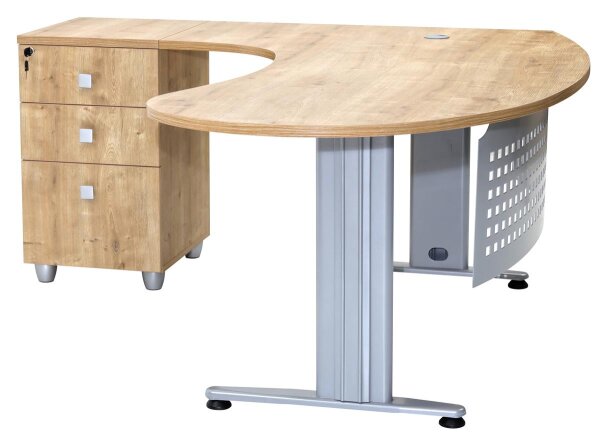 Schreibtisch, Chefschreibtisch, Winkelschreibtisch "Gela", Saphir Eiche Dekor,  links gewinkelt