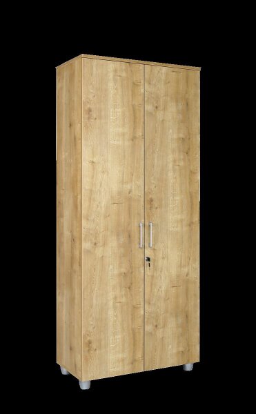 Furni24 Aktenschrank mit Schloss und Fächern – Abschließbarer Holzschrank fürs Büro und Homeoffice, mit 4 verstellbaren Regalbrettern, Flügeltüren und Metallscharnieren – Saphir Eiche Dekor, 190x80x40 cm