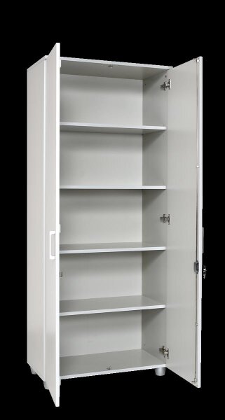 Furni24 Aktenschrank mit Schloss und Fächern – Abschließbarer Holzschrank fürs Büro und Homeoffice, mit 4 verstellbaren Regalbrettern, Flügeltüren und Metallscharnieren – Grau, 190x80x40 cm