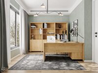 Furni24 Schreibtisch Nuvi (Saphir-Eiche, 160x80x75 cm) fürs Arbeitszimmer und Home Office - Großer laminierter Computertisch aus Holz, 2 Kabeldurchlässe, Bodengleiter, 2-Personen-Arbeitsplatz