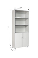 Furni24 Aktenschrank mit Zylinderschloss–Oben offen, 3 verstellbare Regalfächer, unten 2 verstellbare Regalfächer mit Doppeltür und Ganzmetallscharniere, abschließbarer Holzschrank-Grau, 190x80x40cm