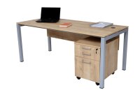 Schreibtisch Set Tetra, 180 cm, Saphir Eiche Dekor/silber, inkl. Schreibtisch, Rollcontainer mit 3 Schüben, Aktenschrank