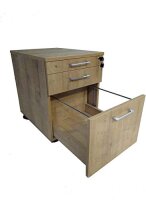 Schreibtisch Set Tetra, 180 cm, Saphir Eiche Dekor/silber, inkl. Schreibtisch, Rollcontainer mit 3 Schüben, Aktenschrank