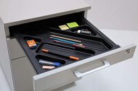 Schreibtisch Set Tetra,180 cm, grau Dekor/silber, inkl. Schreibtisch, Rollcontainer mit 3 Schüben, Aktenschrank
