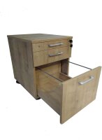 Schreibtisch Set 2 Nuvi, Saphir Eiche Dekor, inkl. Schreibtisch 160 cm, Rollcontainer 3 Schübe & Aktenschrank