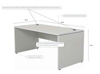 Furni24 Schreibtisch Nuvi (Grau, Kabelkanal 160x80x75 cm) fürs Arbeitszimmer und Home Office - Großer laminierter Computertisch aus Holz, 2 Kabeldurchlässe und mit verstellbarem Metall Kabelkanal, Bodengleiter, 2-Personen-Arbeitsplatz