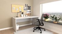 Furni24 Schreibtisch Nuvi (Grau, Kabelkanal 160x80x75 cm) fürs Arbeitszimmer und Home Office - Großer laminierter Computertisch aus Holz, 2 Kabeldurchlässe und mit verstellbarem Metall Kabelkanal, Bodengleiter, 2-Personen-Arbeitsplatz