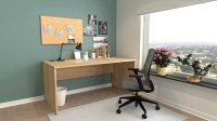 Furni24 Schreibtisch Nuvi (Saphir-Eiche, Kabelkanal 180x80x75 cm) fürs Arbeitszimmer und Home Office - Großer laminierter Computertisch aus Holz, 2 Kabeldurchlässe und mit verstellbarem Metall Kabelkanal, Bodengleiter, 2-Personen-Arbeitsplatz