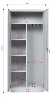 Furni24 Metall Putzmittelschrank 80x180x38cm Wäscheschrank aus Stahl mit Türen,Dreipunktverriegelung incl. 2 Schlüsseln, Garderobenstange, großen Fächern, Hutablage, fertig montiert - Grau
