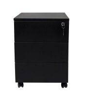 Schreibtisch180x80x75 cm schwarz/Buche inkl. Stahl Rollcontainer 3 Schübe anthrazit