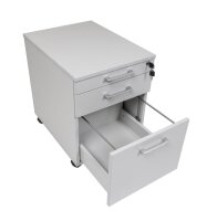 Schreibtisch 140x80x75 cm grau inkl. Holz Rollcontainer 3 Schübe grau