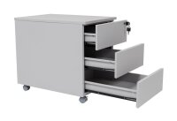 Schreibtisch 140x80x75 cm grau inkl. Stahl Rollcontainer 3 Schübe silberfarben