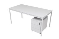 Schreibtisch 140x80x75 cm grau inkl. Stahl Rollcontainer 3 Schübe silberfarben