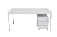 Schreibtisch 140x80x75 cm grau inkl. Stahl Rollcontainer 3 Schübe silberfarben