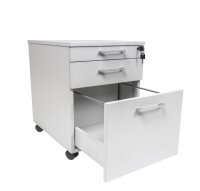 Schreibtisch 140x80x75 cm grau inkl. Holz Rollcontainer 3...