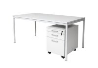 Schreibtisch 160x80x75 cm grau inkl. Holz Rollcontainer 3...