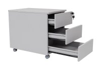 Schreibtisch 140x80x75 cm Saphir Eiche/grau  inkl. Stahl Rollcontainer 3 Schübe silberfarben