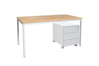 Schreibtisch 140x80x75 cm Saphir Eiche/grau  inkl. Stahl Rollcontainer 3 Schübe silberfarben