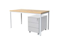 Schreibtisch 140x80x75 cm Saphir Eiche/grau  inkl. Stahl Rollcontainer 3 Schübe silberfarben