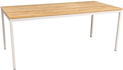 Furni24 Schreibtisch-Stahlgestell 200x100x75cm, Eiche, TÜV/GS-Einfache Montage, Arbeitstisch, Bürotisch, Küchentisch, Esstisch, Druckertisch Büro-Möbel Arbeitszimmer Computertisch Gaming-Tisch Mehrzwecktisch